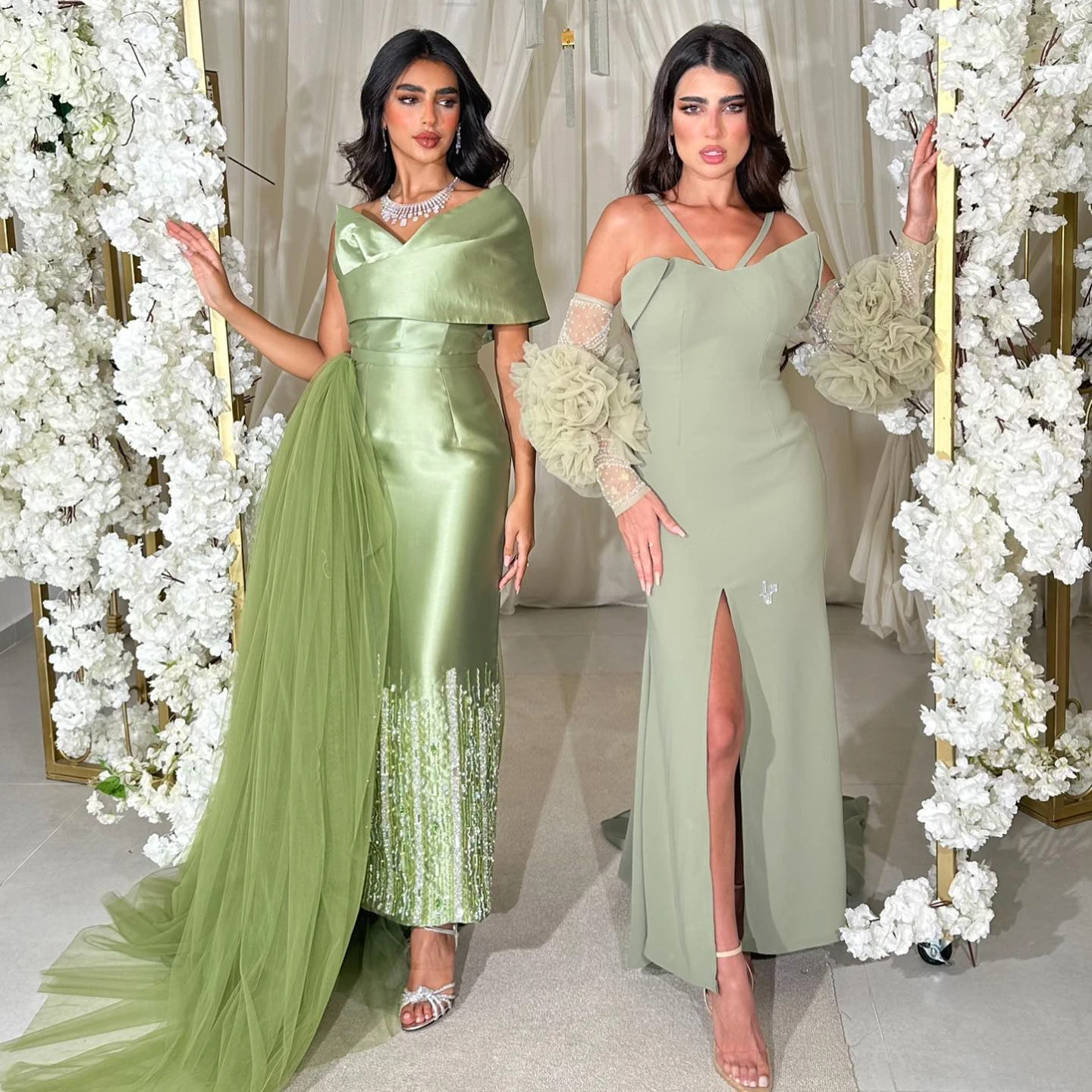 Sharon Said Luxury Dubai Lilac One Shoulder Evening Dress with Overskirt Arabic Sage Green Wedding Party Gowns SS405 Customized