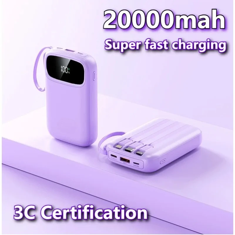 

120 Вт, 10000 мАч, 20000 мАч, внешний аккумулятор, встроенный выдвижной кабель USB-C и Lightning для IPhone 16, сертификация Samsung S25 3C