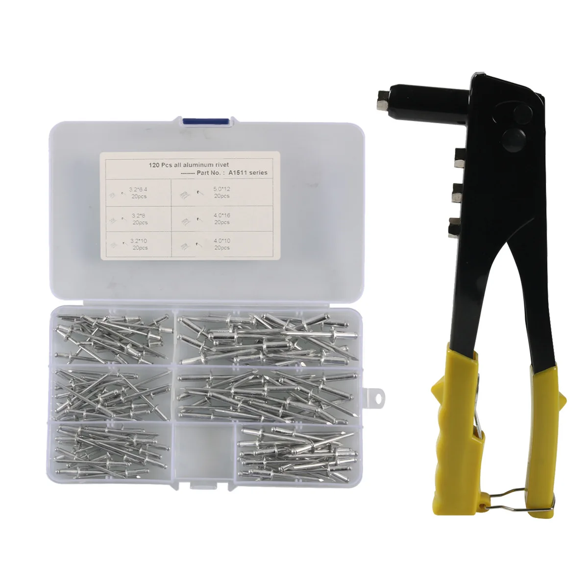 Heavy‑Duty Hand Blind Rivet Gun Set with 120~200Pc Rivets Professional Riveting Pliers for Automotive Repair & Home DIY Projects