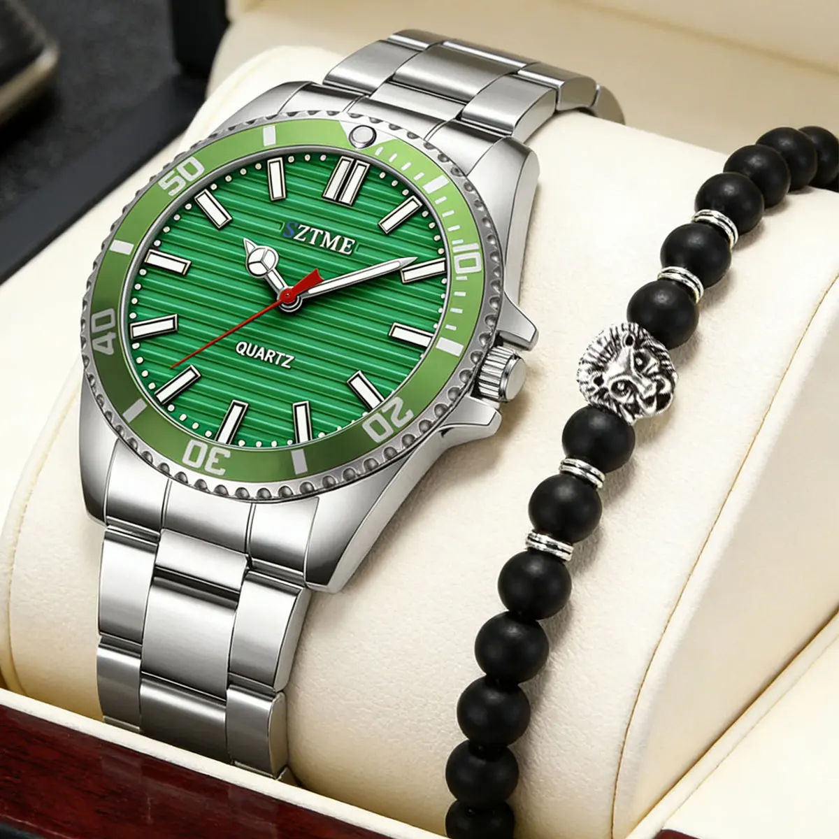 

Luxury business men's stainless steel with quartz watch scale engraving classic casual trendy men's watch