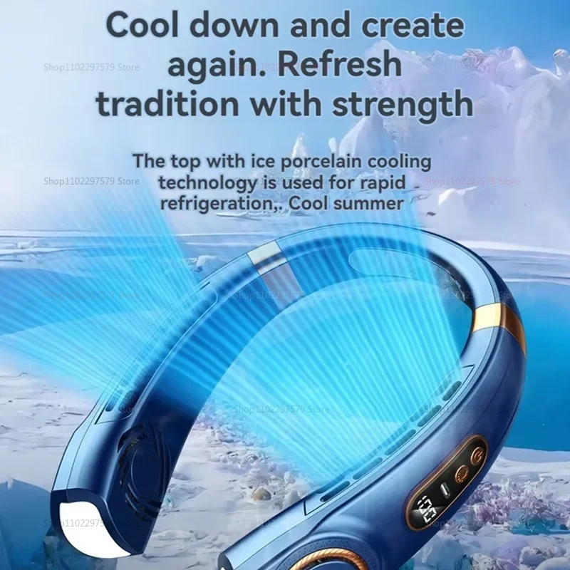 مروحة تبريد محمولة وفي الهواء الطلق مناسبة لمروحة رسن الرقبة بدون شفرة عمر بطارية طويل USB شحن مروحة بطارية LED