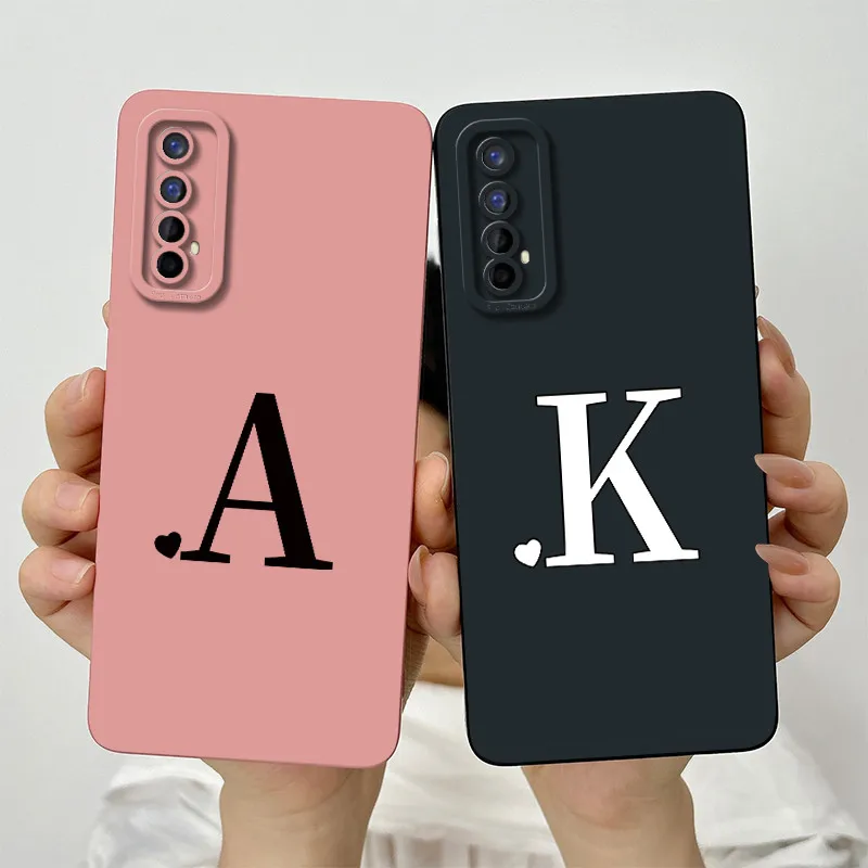 For Realme 7 Global RMX2151 RMX2155 Case Realme 7 Pro RMX2170 Phone Case Cute Initial Letters Square Silicone Shockproof Cover