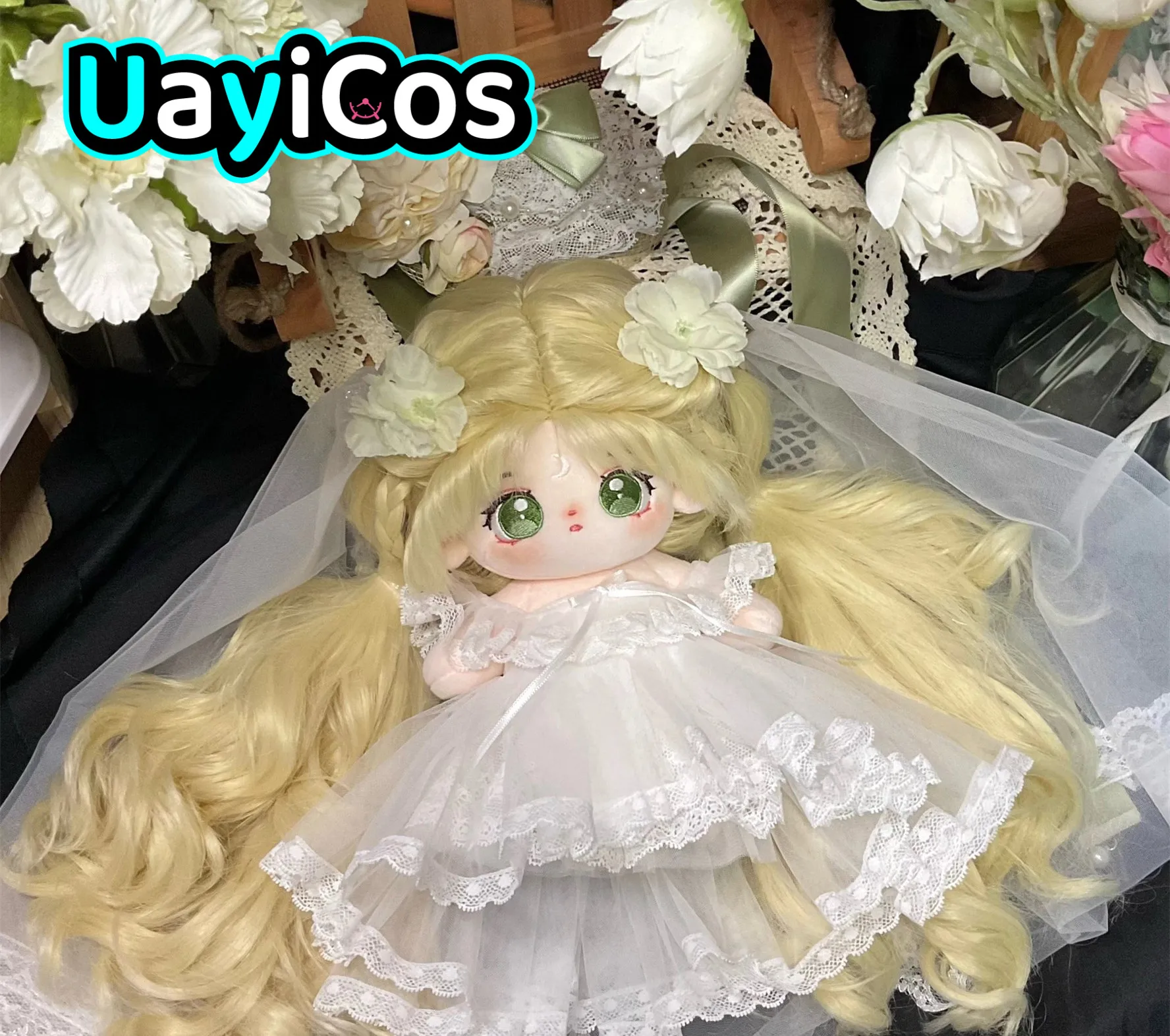 Anime Jin Yang  Mermaid Princess Long Hair Wig Yellow Monster Stuffed 20cm Plushie Cotton Cute Plush Pillow Doll  Body Toy For K