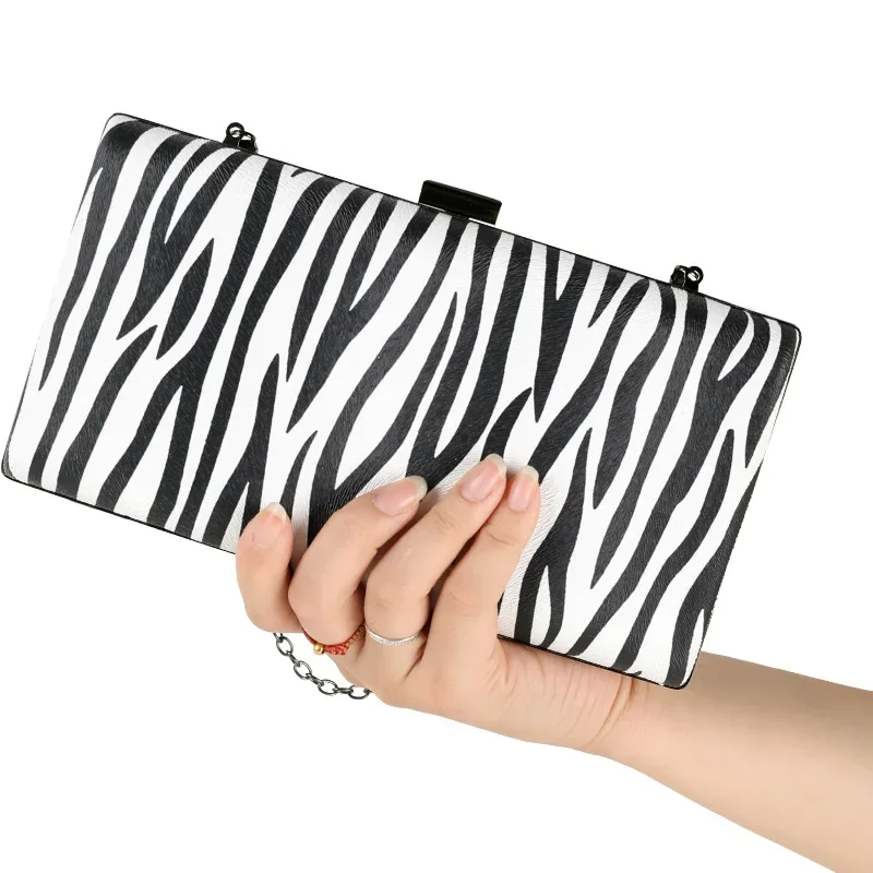 

Zebra Print Evening Clutch Bag for Women Fashion PU Chain Shoulder Purse Luxury Party Handbag Elegant Boho Wedding Prom Clutch