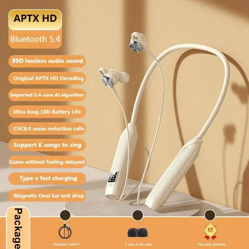 

Ear Hanging Neckband Bluetooth 5.4 Earphones APTX Codecs IPX5 Sports Running Hifi Stereo Type-C Rechargeable Wireless Headset