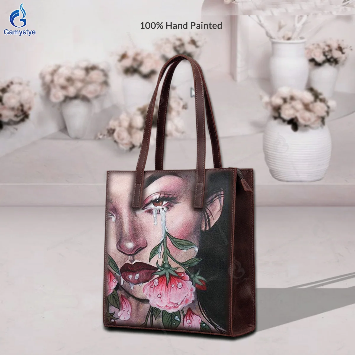 Personalizar bolso Art Hand Painted A weeping woman Bags Designer Totes Women purses and handbags Genuine Leather Big Capacity