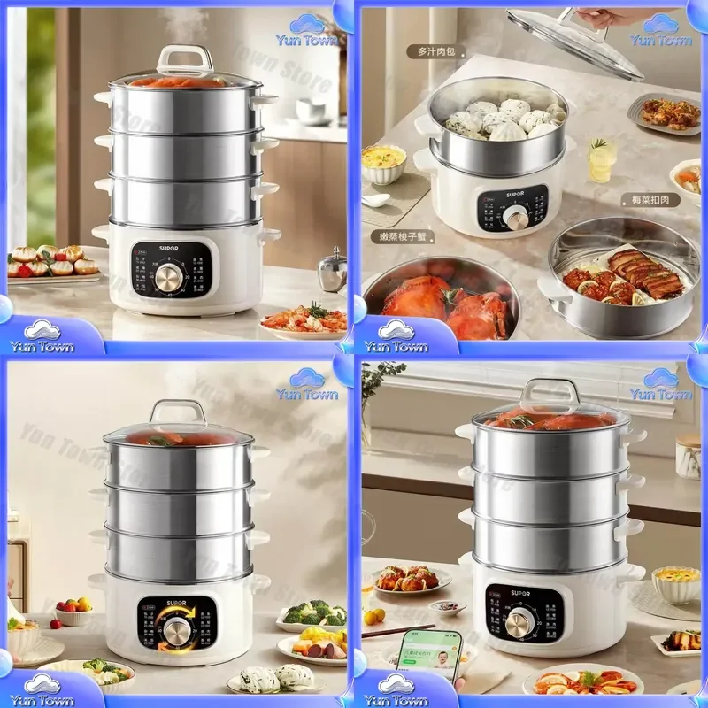 for Household 3-Layer Electric Food Steamer for Small Kitchen Breakfast Cooking Pot Multifunctional Steam Cooker Rice Cooker
