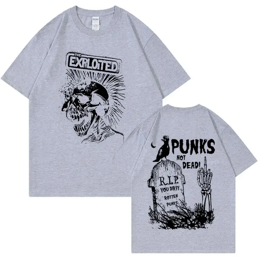 Rock Band The Exploited Retro Graphic Tee Shirt Punks Not Dead Streetwear T-shirt Men\'s Women Hip Hop 100% Cotton Oversized Tees