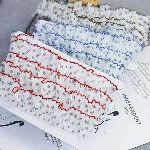 Malla plisada con estampado de Lolita, borde de pata de gallo, encaje decorativo, 3 metros, 4cm de ancho