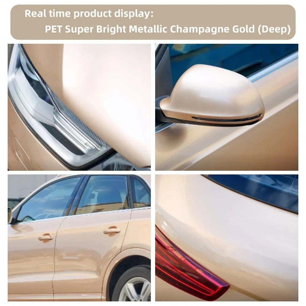 Super Bright Metallic Champagne Gold Full Car Wrap Vinyl PVC PET Auto Body Sticker Color Changing Film Roll Paint Protection 18M - view 4