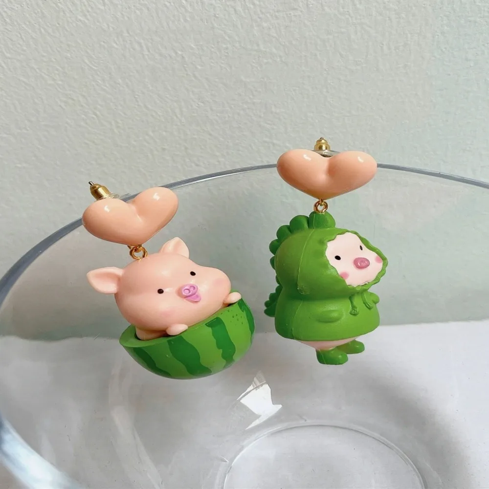 2024 Piglet Cute Dinosaur Pig Earrings Raincoat/Watermelon Plastic/Resin Pig Earrings Raincoat Pig Earrings Women