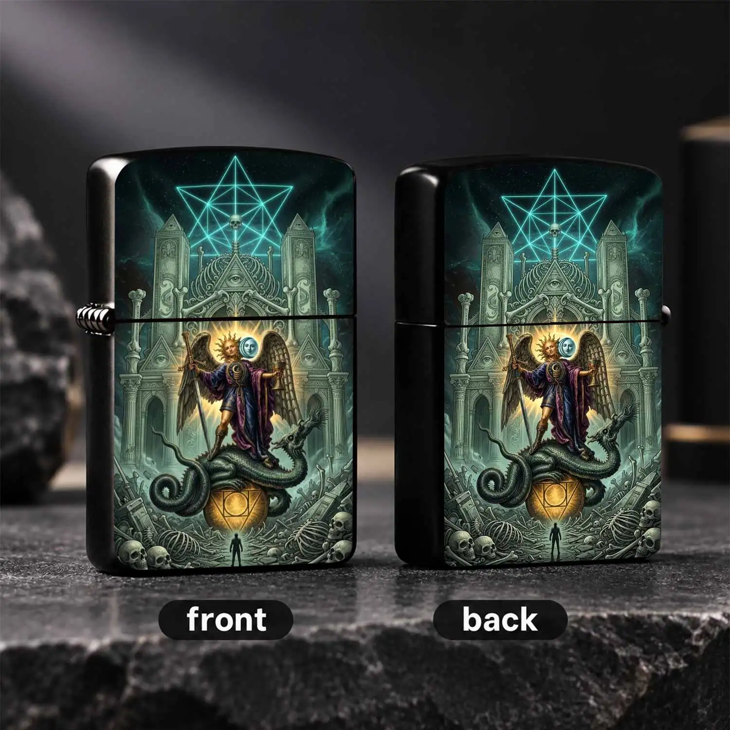 Mystical Metatron'sArchangel Decorative Lighter, Occult Gothic Dragon Skeleton Temple Art Ornament, Unique Esoteric Fantasy Gift for All Occasions, Eye-catching Stylish Collectible for Daily Use  A Humorous And Interesting Lighter