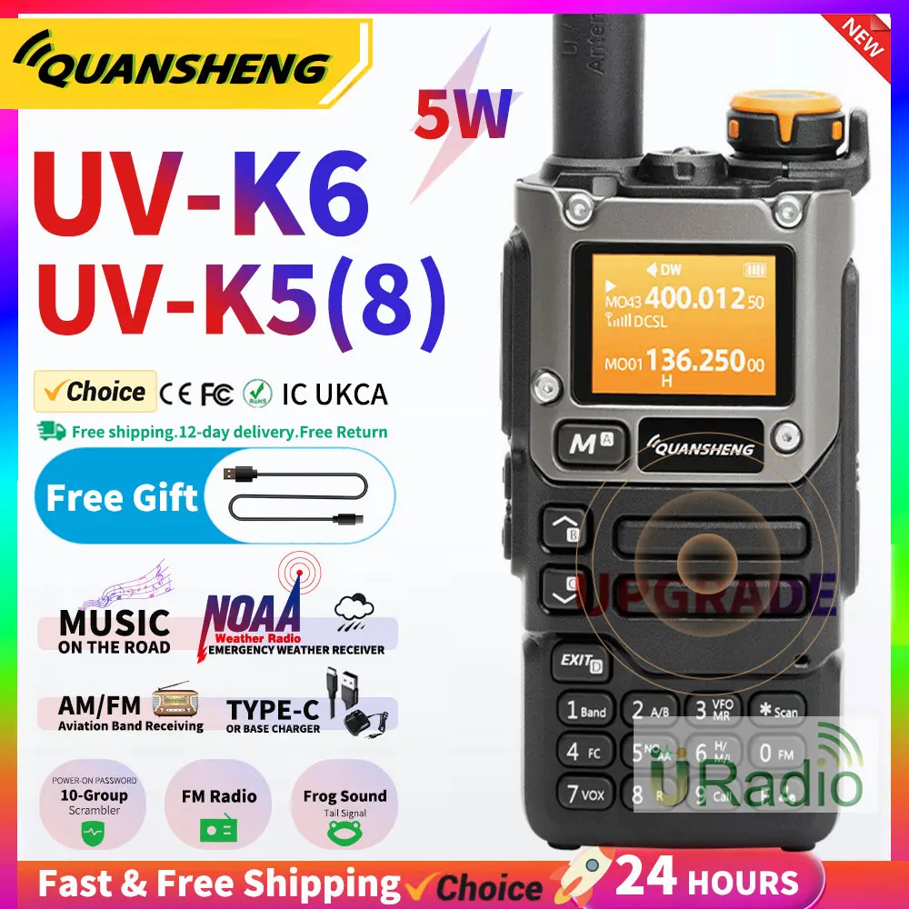 Quansheng UV K5 (8) Walkie Talkie UV-K6 5W Am Fm Two Way Radio UV-K58 Commutator Station TyepC Amateur Ham Wireless Set UV-K5 V2