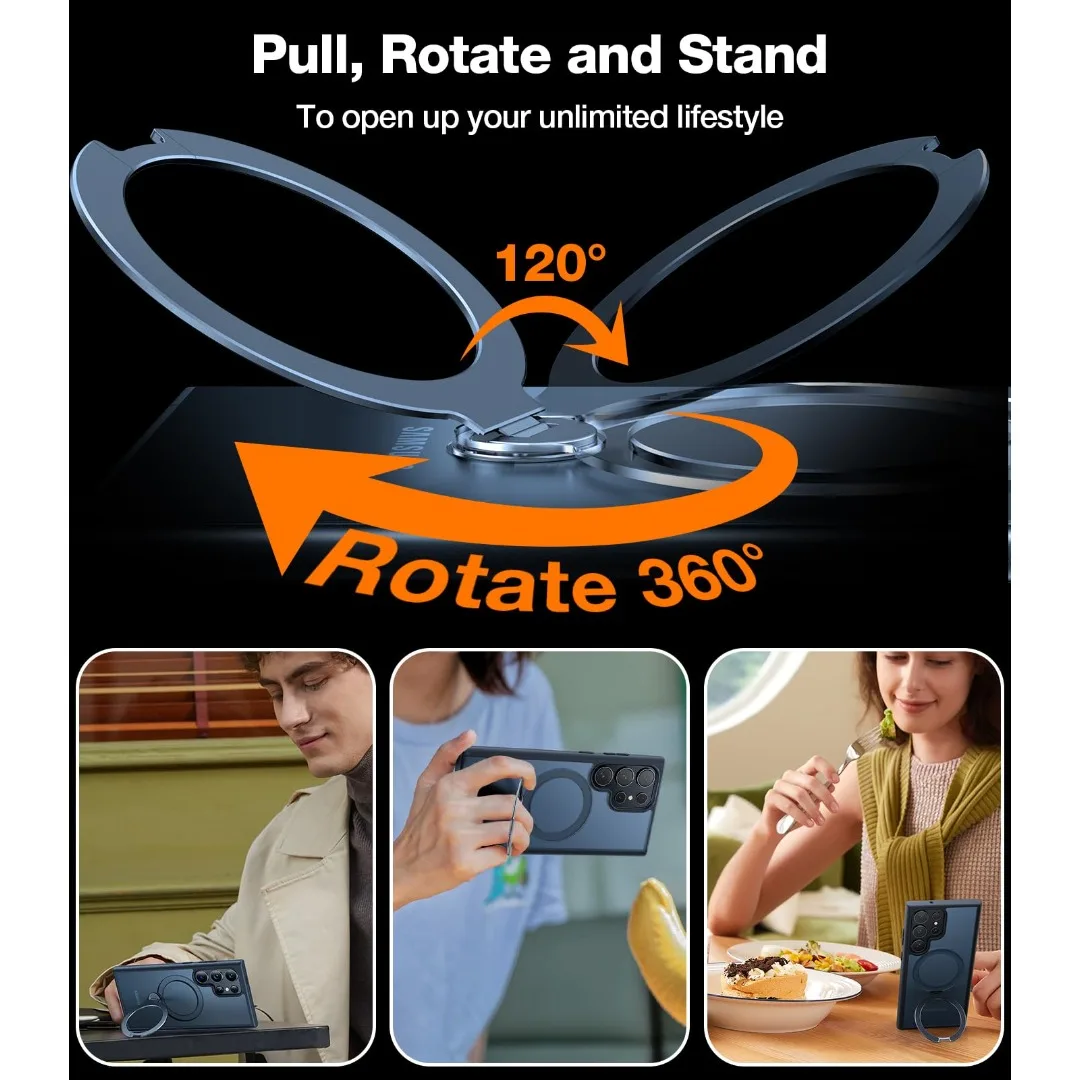 TORRAS 360° Rotating Magnetic Stand for Samsung Galaxy S24 Ultra Case Compatible Magsafe Shockproof Slim Protection S24 Ultra