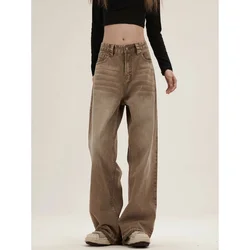 Brown NEW Y2k Loose Women's jeans American High Street Worn out Wide Leg Pants TIKTOK Hip-hop Rock and Roll Style Baggy Trousers