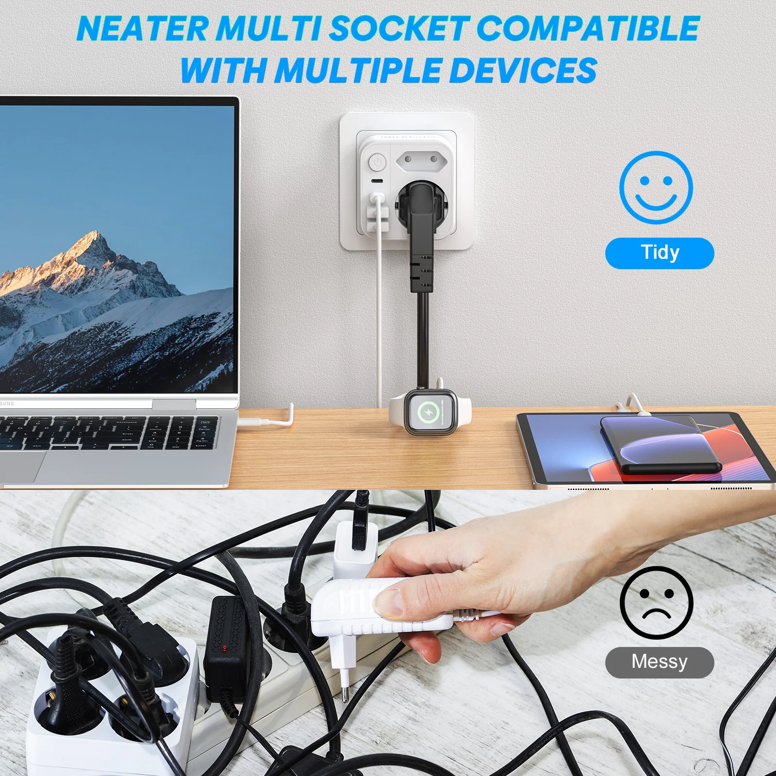 Multiple Socket Wall Charger with 4 USB 17W fast charing Power Plugs, Double Plug for USB Socket adapter for home travel view 6