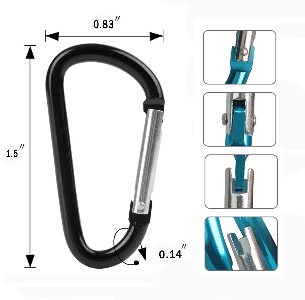 100PCS Carabiner Clip Set Aluminium Alloy Tourist Hooks Fishing Carbin Buckle Caribiner Key Holder Keychain Camping Karabiner 4#