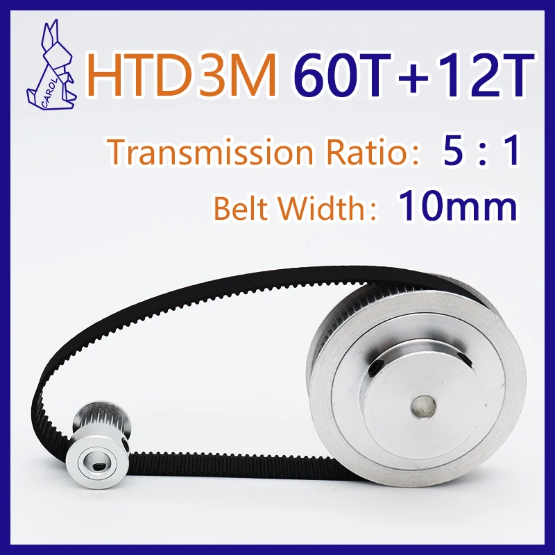 60Teeth 12Teeth HTD 3M Timing Pulley Set 12T 12Teeth Belt Width 10mm 60T 60Teeth 3M Belt Pulley Set HTD3M Synchronous Wheels Set