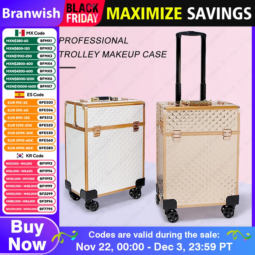 Professional Trolley Makeup Train Case Beauty Nail Makeup Organizer Box Portable Cosmetic Case On Wheels Travel Makeup Storage