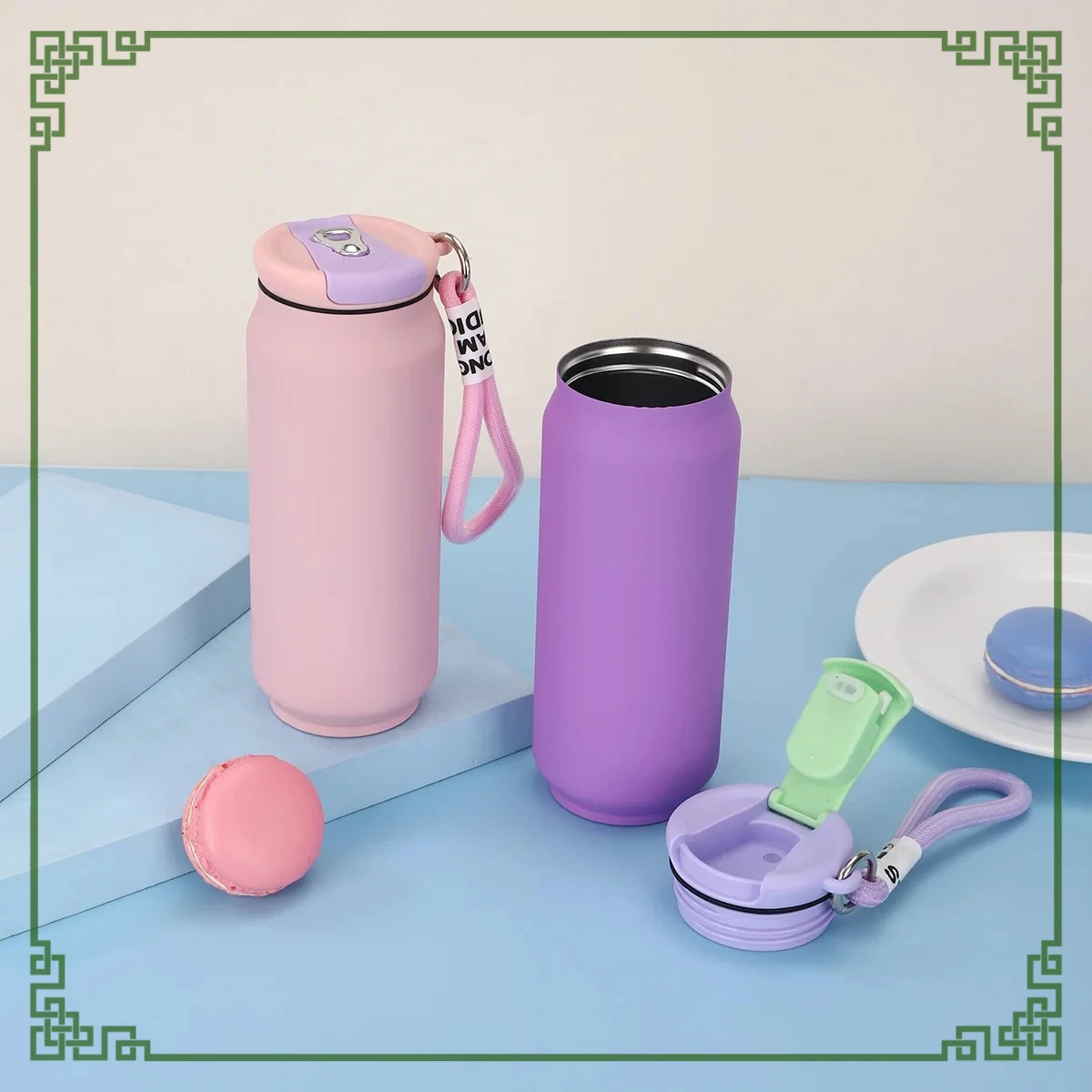 

Vacuum Flasks Straight Water Bottle Climbing Racing 304 Stainless Steel Thermos Cup Outdoor 500ml Portable Cola Can Solid Color