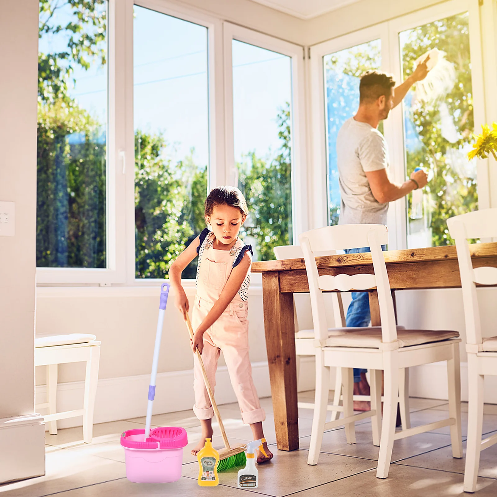 1 ferramentas de limpeza para crianças mini vassoura pá mop escova esponja fingir jogar conjunto de limpeza para crianças pequena vassoura conjunto de pá-