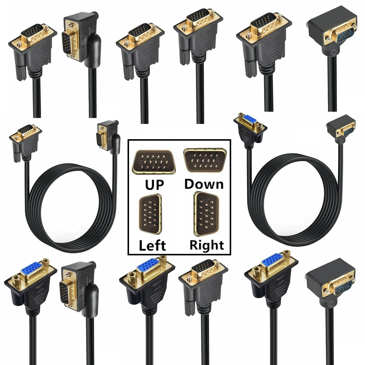 90 Degree Angled VGA RGB 15pin Male To Straight Male Female Extension Cable Cord 0.5m-5m for Monitor Projector Computer TV Box