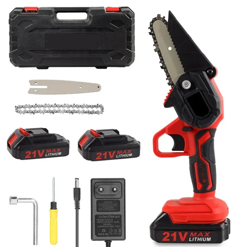 21V 4-inch Mini Chain Saw Wood Cutting Trimming Electric Saw Rechargeable Lithium Battery Single Hand Garden Woodworking Tools