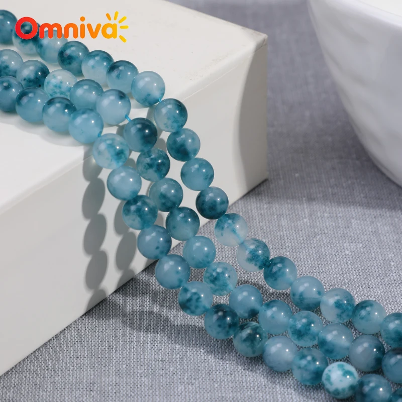 Blue floating flower jade pulp Natural Stone Round beads DIY Accessories charm Bracelets For Making 15''Wholesale 6/8/10/12/14MM
