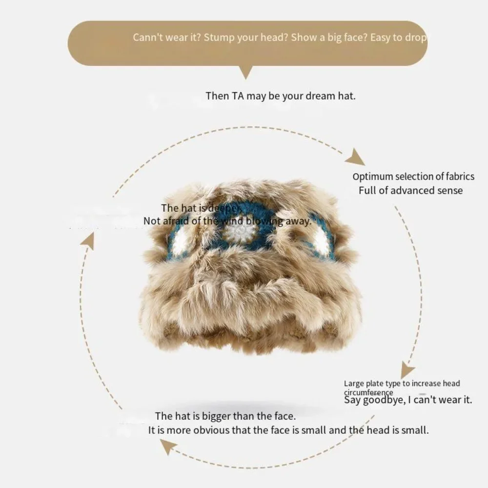 หมวกชาวประมงขนปุยนุ่มสบายในฤดูใบไม้ร่วงและฤดูหนาว หมวกขนกระต่ายลายสิงโต หมวกโจ๊กเกอร์สำหรับผู้หญิง หมวกทรงถังและหมวกทรงกะละมัง