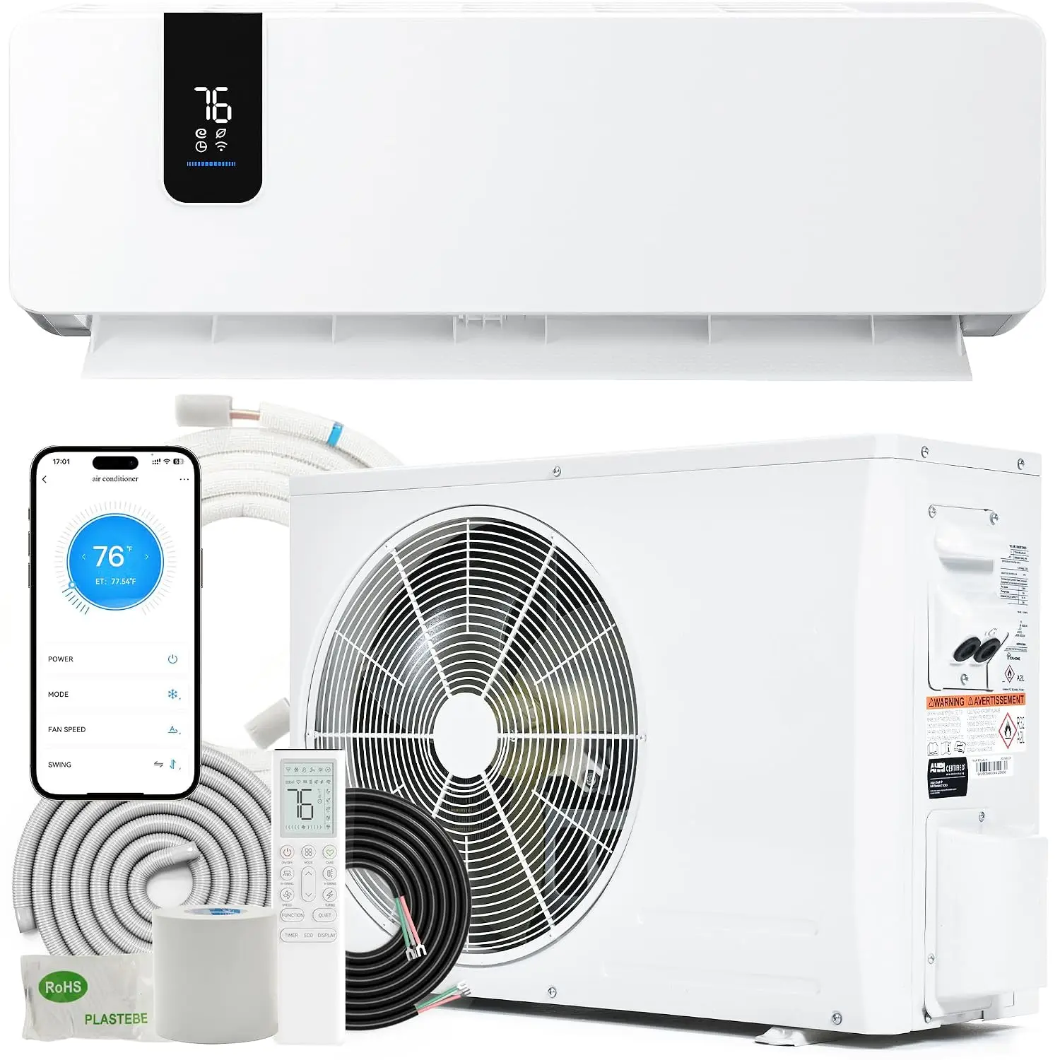 20 SEER2 18000 BTU Mini Split AC/Heating System, 208-230V Pre-charged Air Conditioner Heat Pump, Energy Efficient, Custom