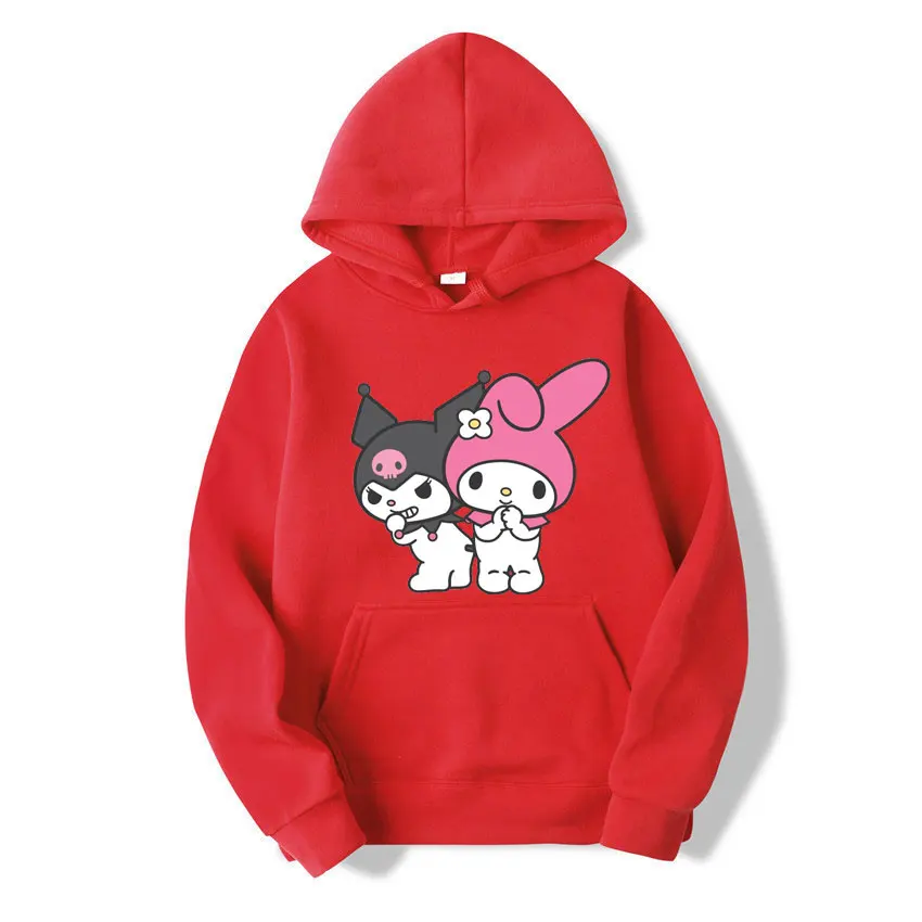 My melody And Kuromi Cartoon Anime Women Pullover Tops Spring Autumn Men Oversized Sweatshirt 2024 New Couple Hoodie Clothes