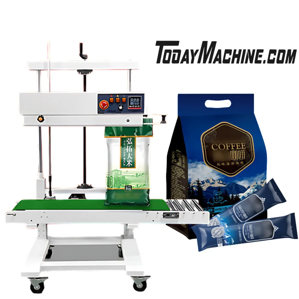 Vertical Continuous Band Sealer Bag Sealing Machine With Solid-Ink Printing