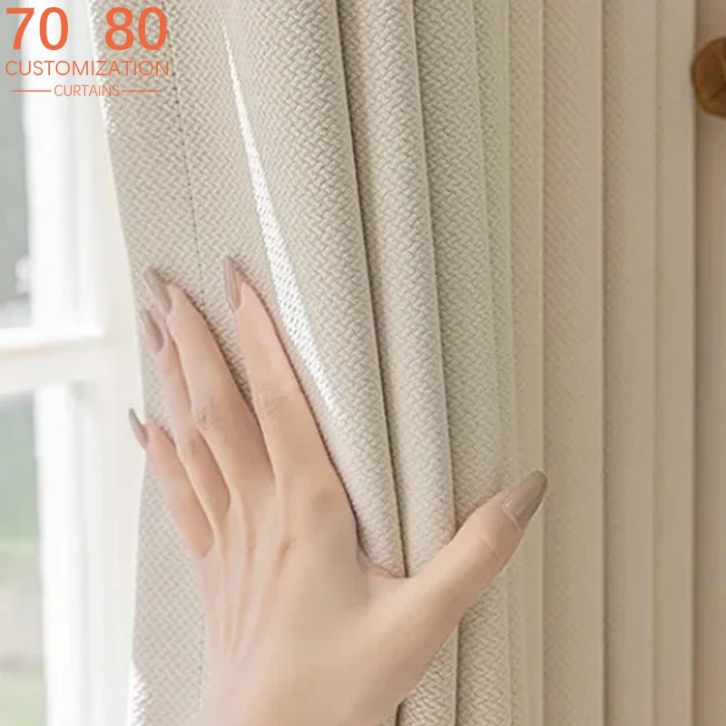 

New Plaid Cotton Linen Cream White Jacquard Curtains for Living Room Bedroom Blackout Curtains French Window Balcony