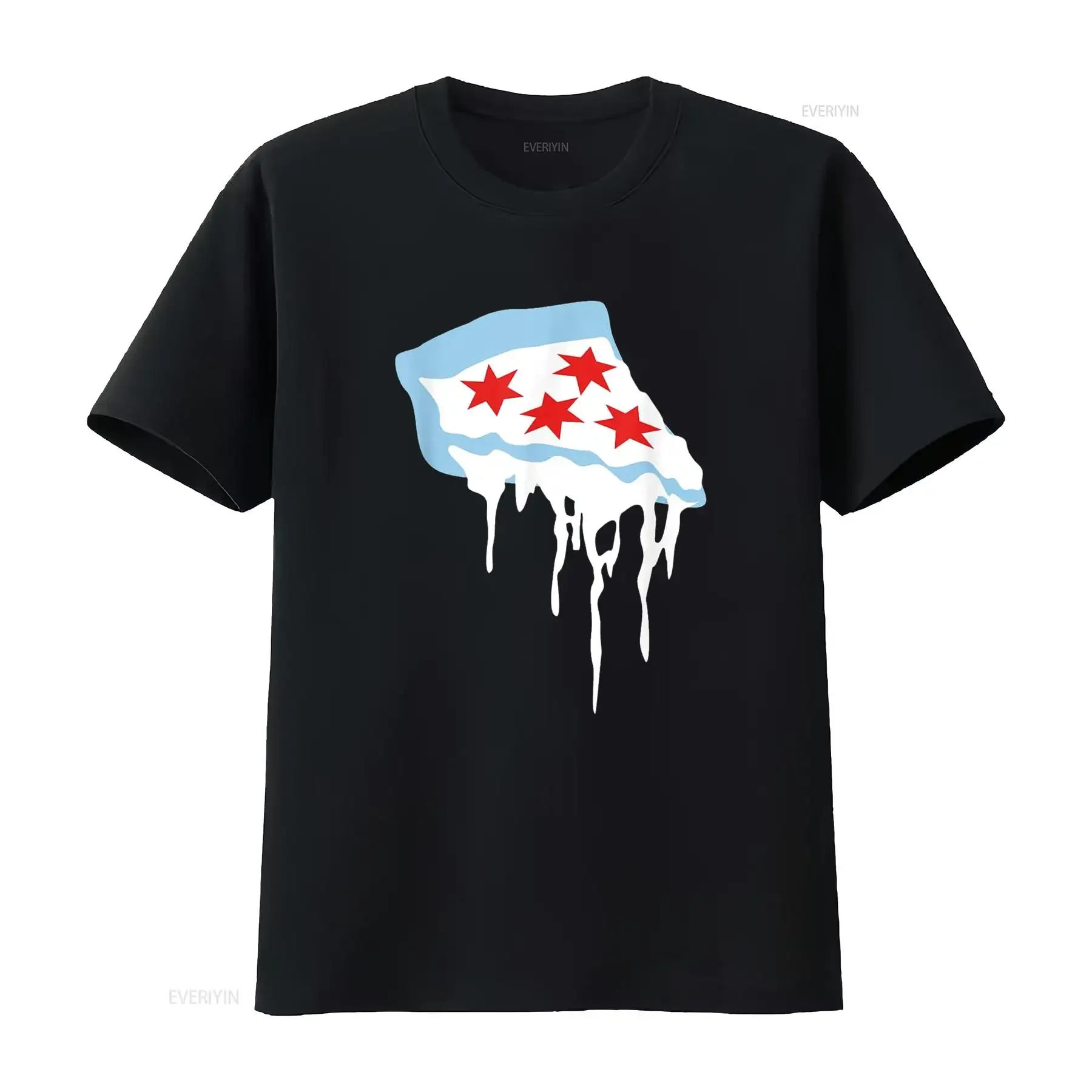 Deep Dish Chicago camiseta la bandera como pizza vintage gráfico lavado estirado homme ropa de calle versátil cómodo suave Casual