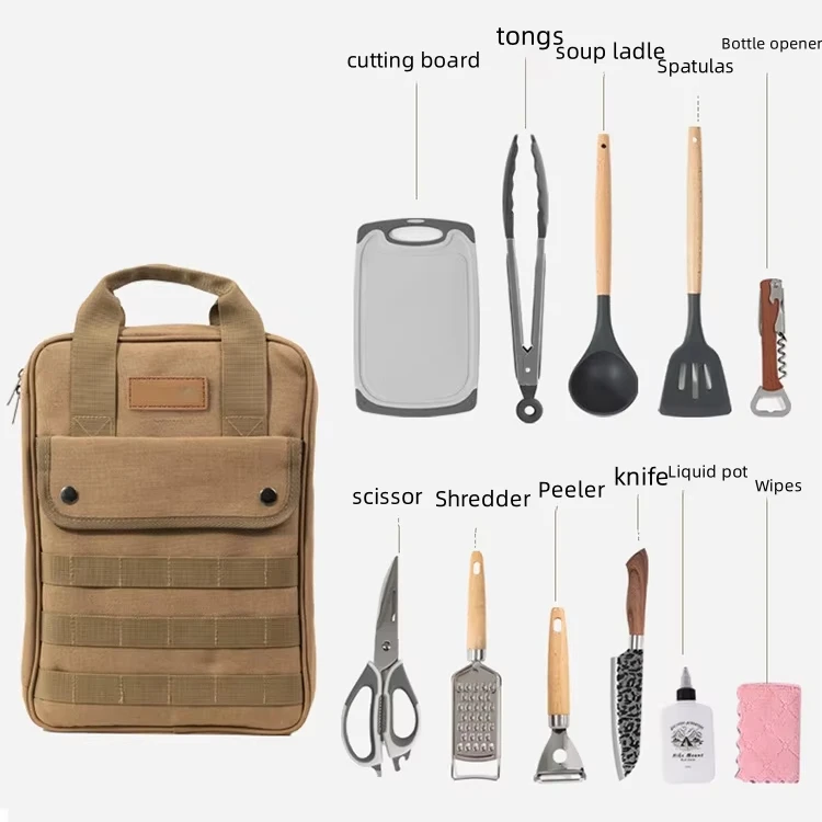 

Camping Cooking Utensils Accessories Set, 12 Pcs Portable Cookware Organizer, Tableware Srotage Bag for Outdoor Picnic