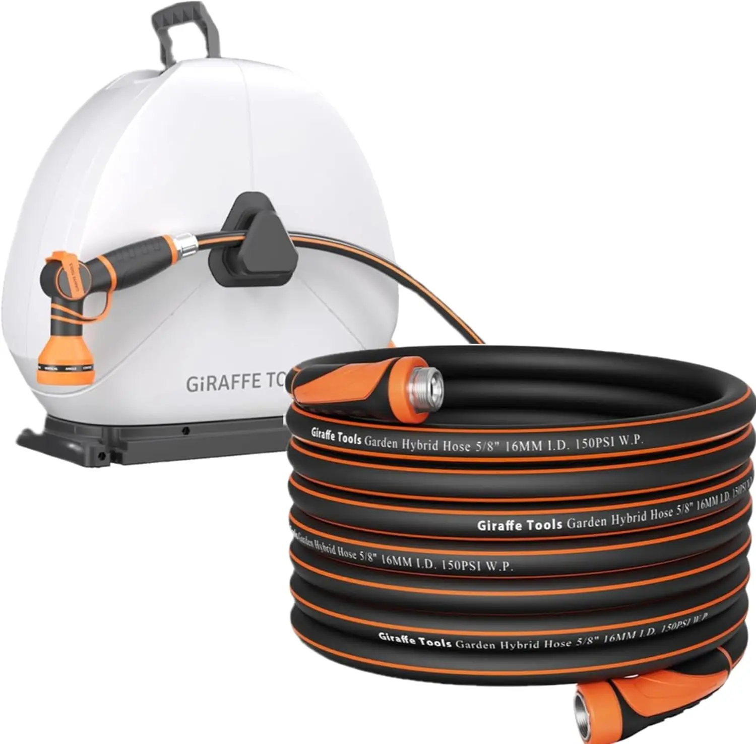 

Ground Mounted Retractable Hose Reel 1/2 Inch x 130FT, Heavy Duty Automatic Rewind Garden Hose Reel and Garden Hose 100ft x 5/8"
