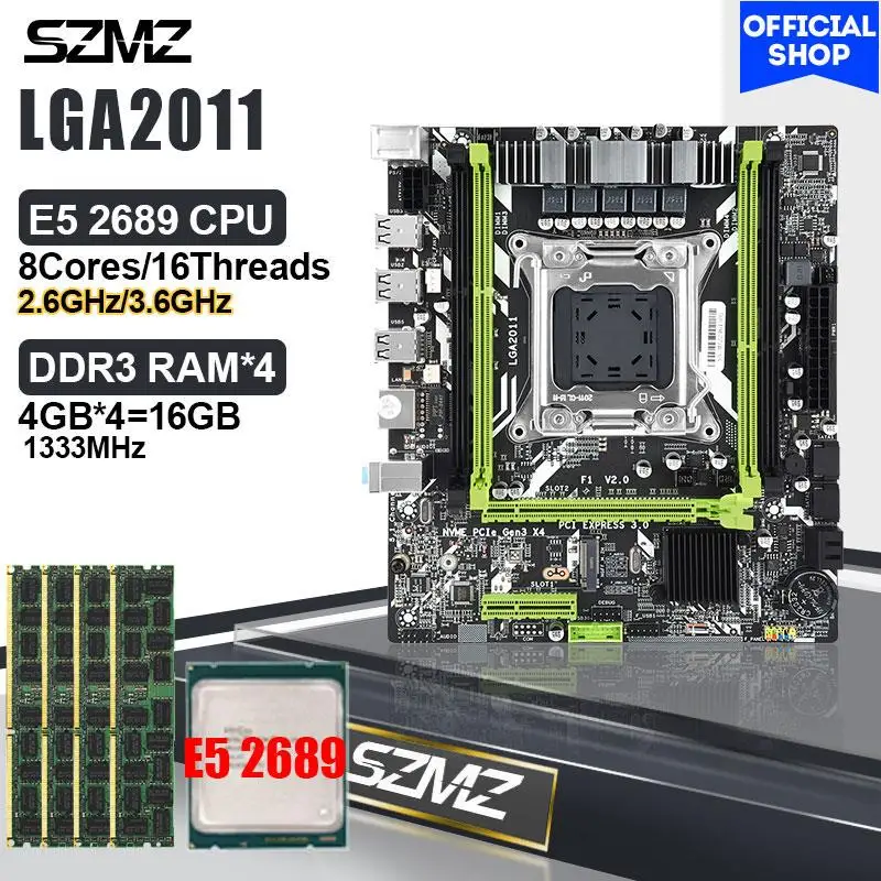 Go! SZMZ X79 F1 Motherboard Kit LGA 2011 Xeon E5 2689 with 4*4GB DDR3 ECC Memory Gaming PC Placa Mae LGA2011 Assembly Kit X79