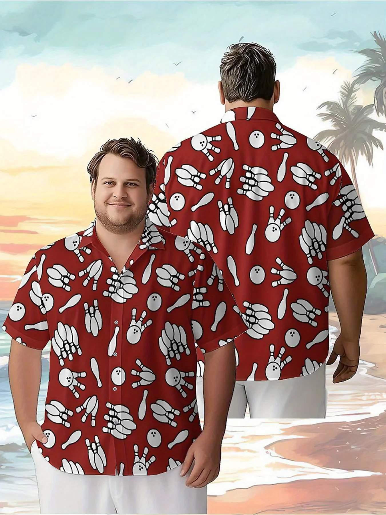 Men's Plus Size Hawaiian Shirts Flavored Bowling Balls pattern,New in Summer Fashion Tops,Hip Hop Rock Streetwear