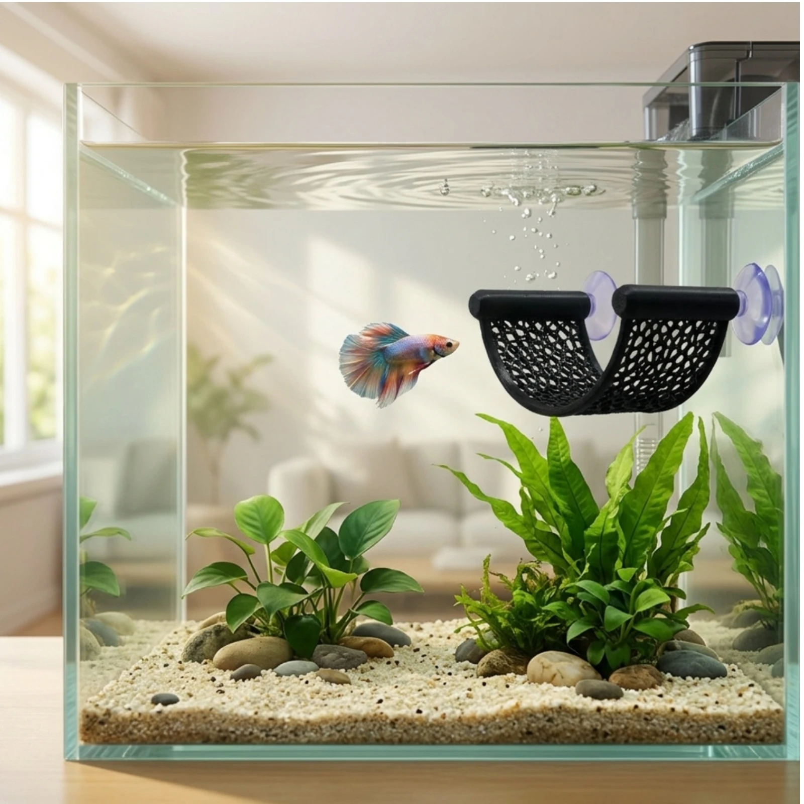Aquarium Planted Plants - Betta Aquatic Resting Perch Easy-to-Install Mesh