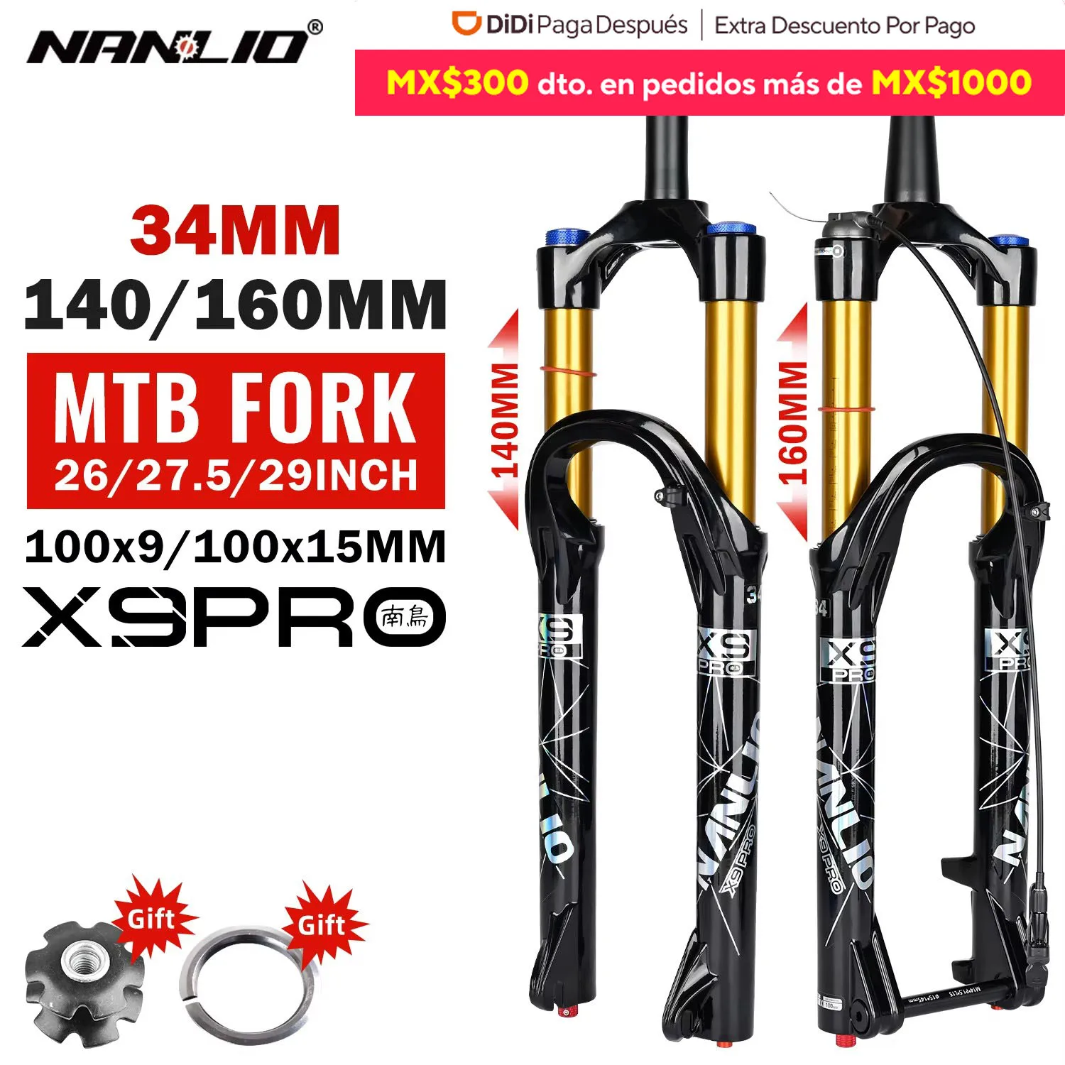 

NanLio X9PRO MTB Air Fork 34mm 140/160mm Travel 26/27.5/29" QR/Thru Axle Suspension for Mountain Bike