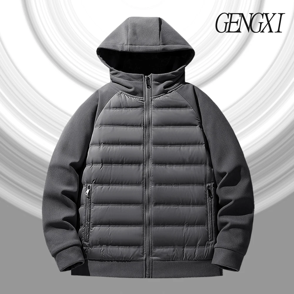 Winter New Arrival Men's 90% White Duck Down Hooded Down Jacket Y2K Fashion Patchwork Design Windproof Warm Sports Jacket