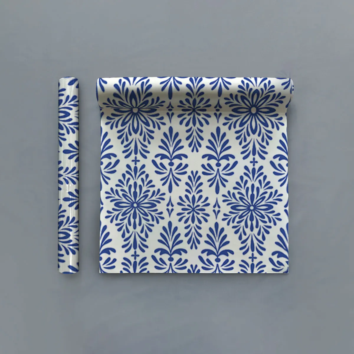 Cycle wallpaper with a blue and white floral symmetrical pattern background, waterproof and conceals flaws