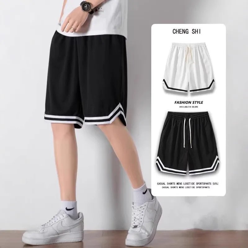 

Спортивные брюки в полоску American High Street, мужские летние тонкие свободные универсальные спортивные повседневные брюки пять четвертей, прямые брюки