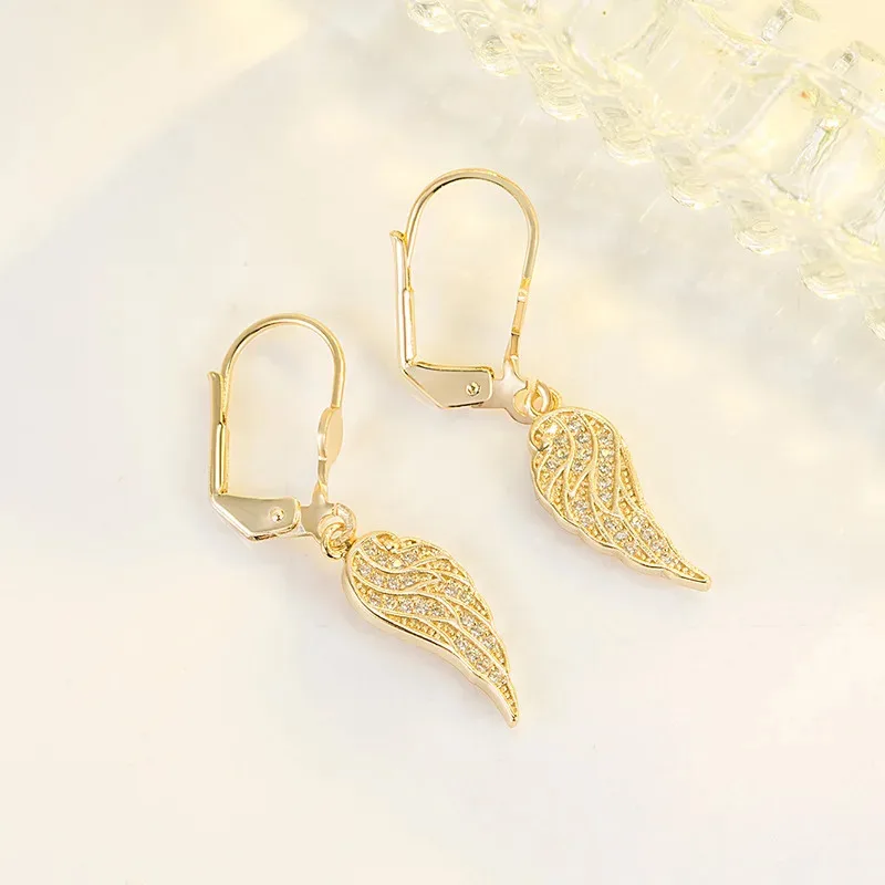 

YISON Gold Plated Zircon Wing Earring for Women Fine Mujer Oreja True Diamond Gemstone Jewelry Orecchini Drop Ear Stud Gift