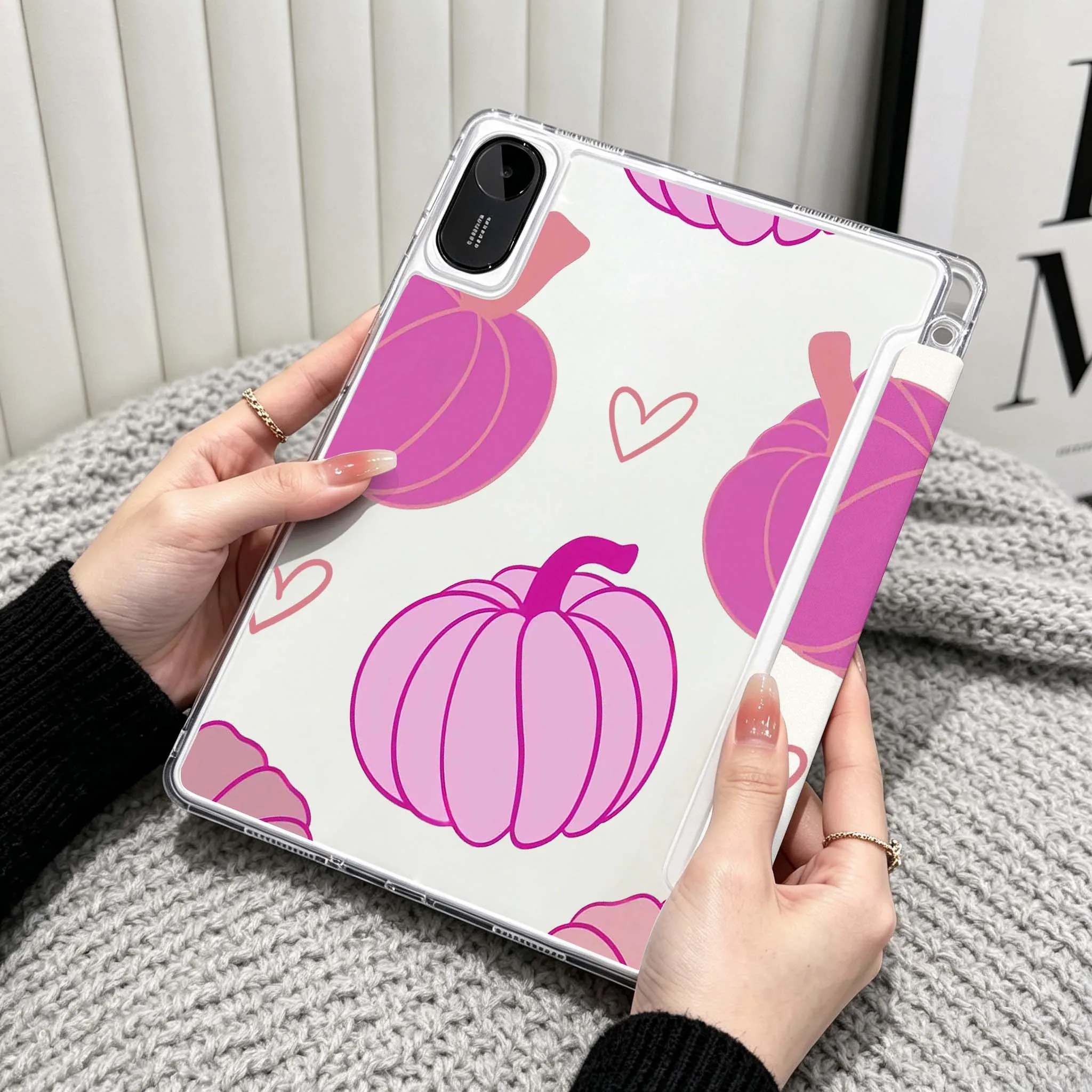 Pumpkin Pattern Design For Xiaomi Redmi Poco Pad 5 6 7 8 Pro SE 11 11.2 12.1 Inch Transparent Y-Shaped Folding Tablet Case
