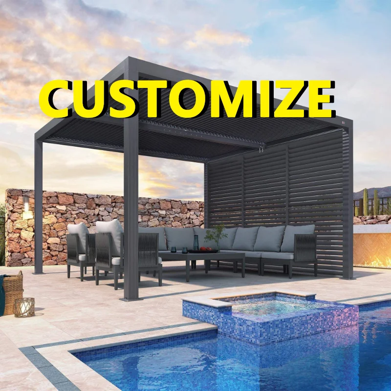 Any Size Custom Magnetic Louver Motorized Aluminum Gazebo Anti Salt Corrosion Frame Manor Courtyard Concealed Leisure Sun Canopy