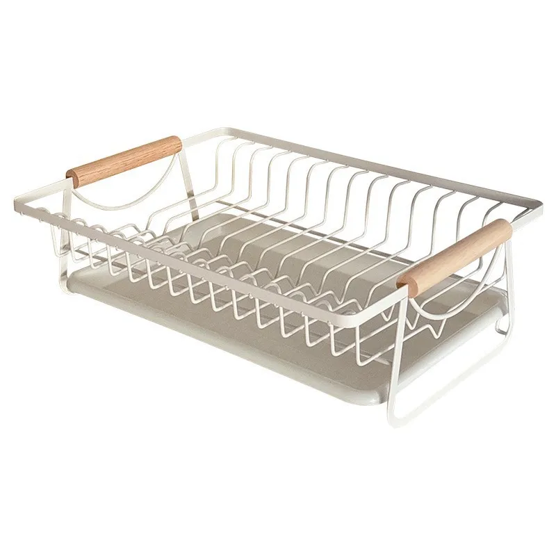 

LTT Drain Bowl Rack Dish Storage Rack Kitchen Sink Edge Wooden Handle Bowl Rack