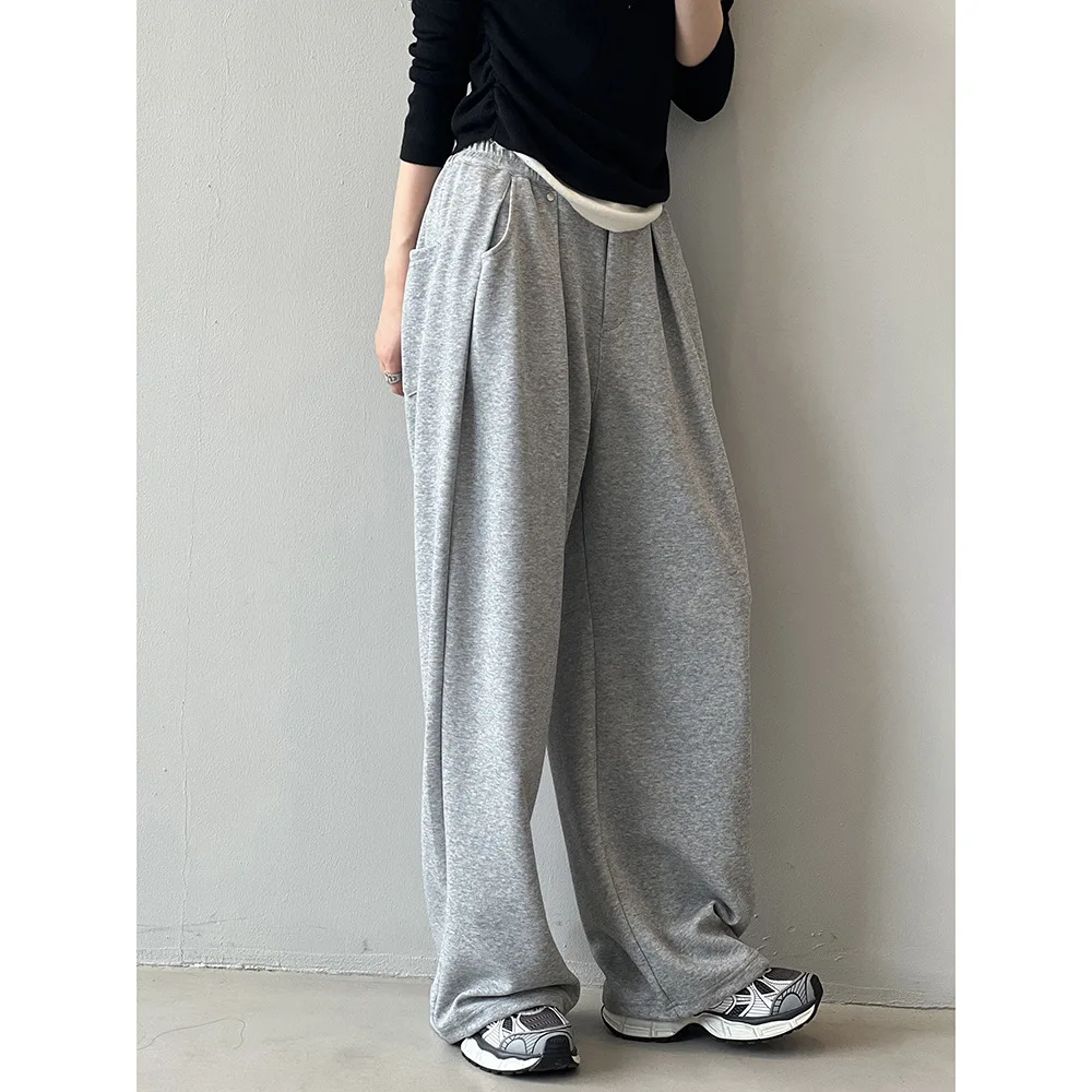 Korean style casual drapey sweatpants for women 2024 new autumn design loose floor-length wide-leg pants