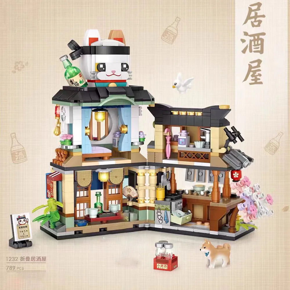 creative expert anime LOZ Izakaya street view Architecture moc Building Block bricks model toy for friends birthday gifts 789pcs