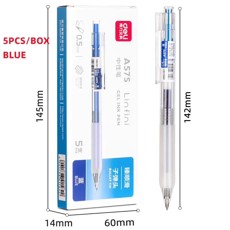 DELI Intrekbare gelinktpennen Zwart Blauw Bullet Tip Kantoorschrijfpen 0,5 mm Vervangbare vullingen Schoolbenodigdheden
